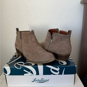 Lucky Brand Taupe Suede Ankle Booties with Side Zipper - Betwixt